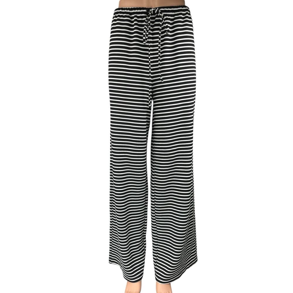 Reformation Black White Striped Drawstring High Waisted Wide Leg Pants Size M